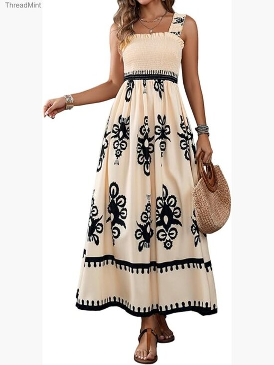 Dresses & Skirts - Square Neck Boho Maxi Dress Casual Long Spring Summer Sundress